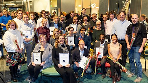Gruppbild av mottagarna av utmärkelsen Attraktivt innovationsprojekt 2018