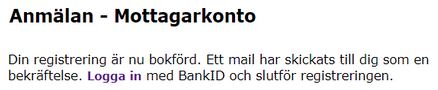 Bekräftelsemejl på anmälan från Danske Bank