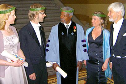 The Promotion Event, May 27, 2007. From left: Louise Olsson, Isak Svensson, Kofi Annan, Desiree Nilsson, Peter Wallensteen.