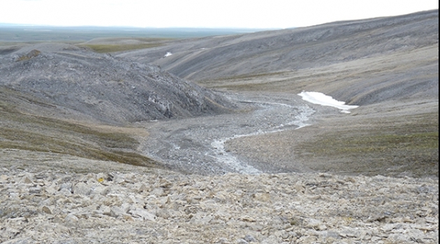 Limestone outcrop on the Taymyr Peninsula in North Siberia. After the 2020 heat wave methane concentrations in Siberian air point to gas emission from limestone.