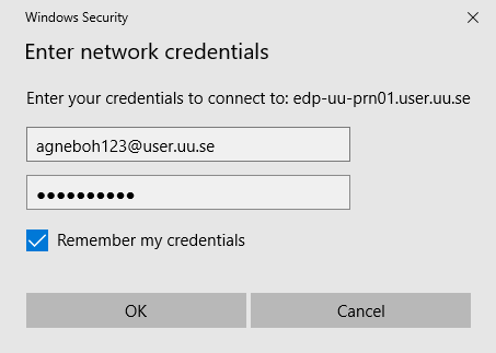 Dialogue box: enter network credentials.
