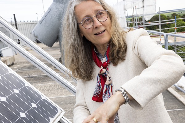 Mariika Edoff and a solar panel.