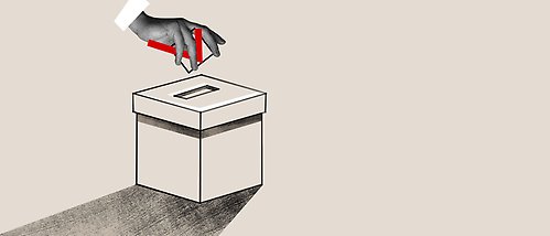 Illustration of a hand above a ballot.