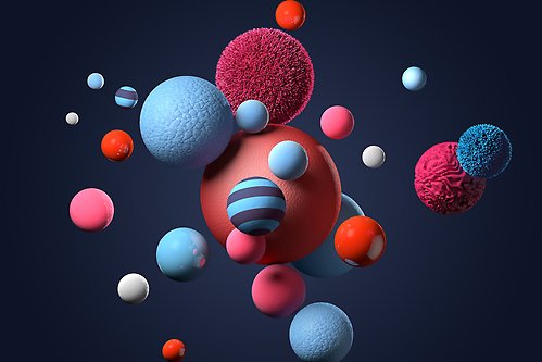 Spheres in various colours on a dark blue background.