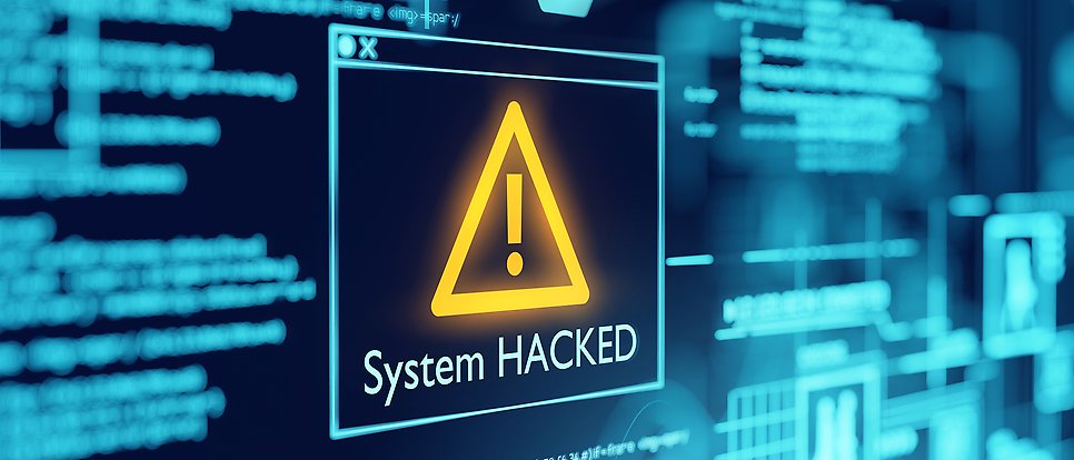Image of a computer screen with the words "System hacked".