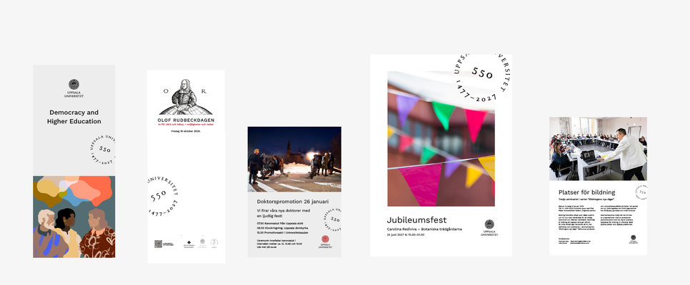 Flera dokument och flygblad med texten "UPPSALA UNIVERSITET" och "550".