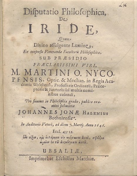 Titelbladet till en avhandling från 1646
