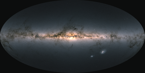 The image shows a bright band of stars covered by black clouds.