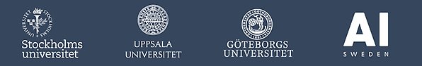 logotyper Stockholms- Upsala-, och Göteborgs universitet samt AI Sweden.