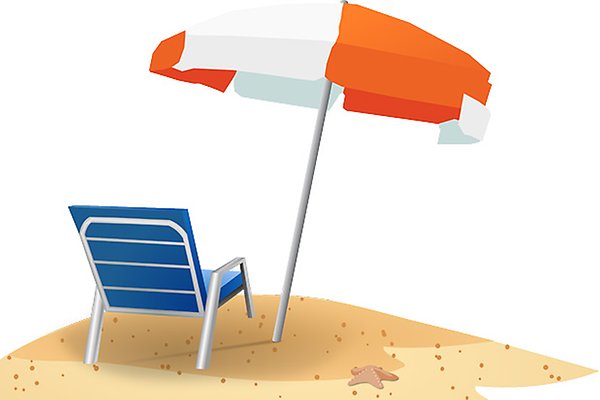 bilden visar solstol, parasoll och badboll.