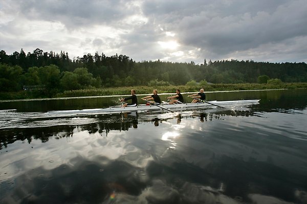 Four people rowing on the Fyris river