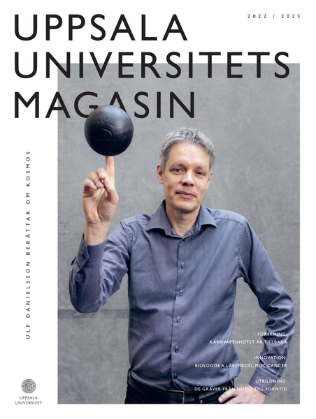 Omslaget av Uppsala universitets magasin 2022 med en bild på Ulf Danielsson.