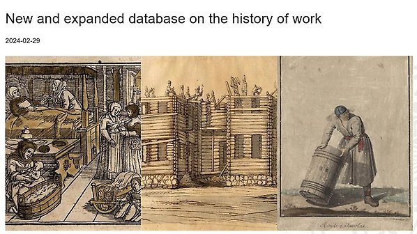 A collage of early modern paintings of different work activities.